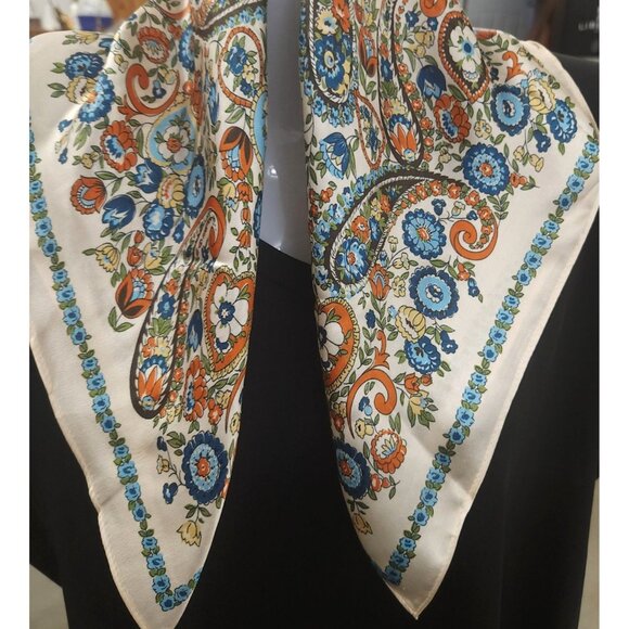 Silk Scarf Paisley Floral Square 20-inch Multicolor Print Accessory - Picture 8 of 15